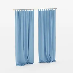 Blue fabric drapes for interior designed in Blender 3D, realistic texture, suitable for architectural visualization.