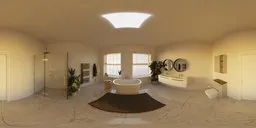 Spacious and well-lit bathroom HDR panorama for 3D scene lighting.