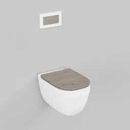 "Blender 3D model depiction of a Ceramic toilet with a wooden seat and button, inspired by Vija Celmins' artwork. Luxcore render showcases the attention to detail. Ideal for product shots and architecture visualization projects. Available for download on BlenderKit."