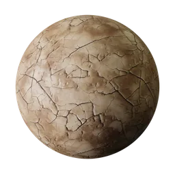 High-resolution 3D texture of arid, cracked earth for PBR material rendering in Blender and other 3D applications.