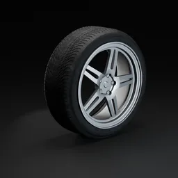 High-quality 3D model rendering of a 22-inch star rim car wheel with 225 tire, ideal for blending into vehicle visualizations.