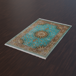 "Blue Persian carpet (Tabriz) 3D model for Blender 3D. Ornate borders and tileable design by Ambreen Butt. Enhance efficiency with particle system optimization."