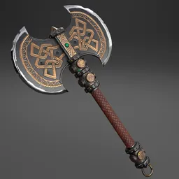 "Get ready to battle with this lowpoly historic military-themed Dwarf battle axe, complete with a wooden handle and emerald detail. Inspired by Gu Hongzhong and styled in a World of Warcraft fashion, this 3D model is perfect for your Blender 3D creations."