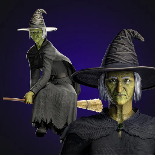 Wicked Green Witch Body + face Rigged