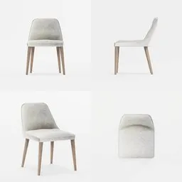 "A 3D model of a wooden leg and white seat chair, inspired by the Fuga | MEST Chair, with 2K textures for use in Blender 3D. The chair features volumetric wool felting and synthetic fur, and an elegant, slender design reminiscent of Albert Bertelsen's work. Ideal for use in interior design and visualization projects."