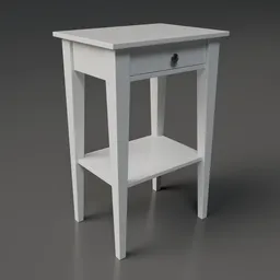 3D-rendered simple white side table with drawer and shelf, designed for Blender 3D projects, with a sleek, minimalist style.