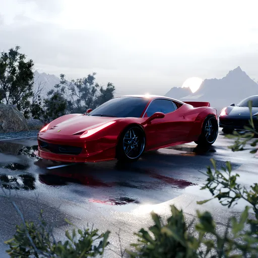 Ferrari Hyperrealistic Car–Sunset Drive