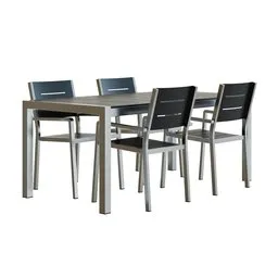 Detailed Blender 3D model of a square aluminum table with four chairs, ideal for modern patio or deck settings.