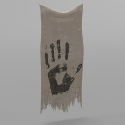 Weathered 3D printed banner with handprint for Blender facade element, suitable for virtual abandoned environments.