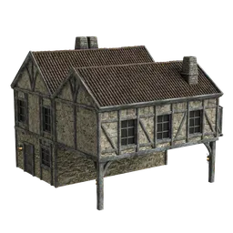 Realistic Blender 3D medieval house model with custom textures and materials, perfect for historical scenes.