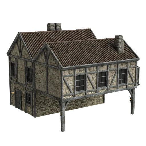 Realistic Blender 3D medieval house model with custom textures and materials, perfect for historical scenes.