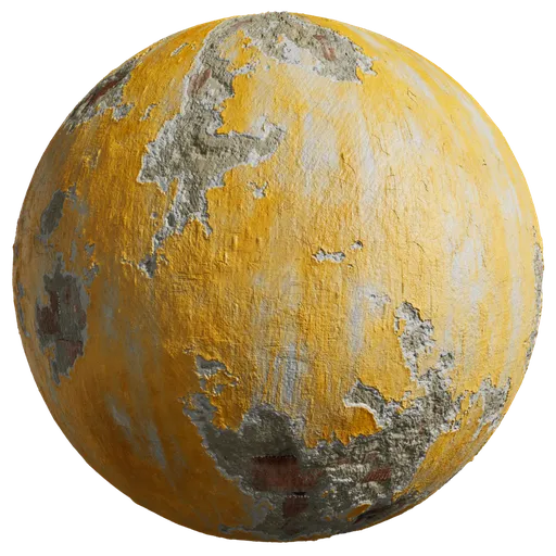 Realistic damaged painted plaster texture for 3D modeling with PBR workflow compatibility.