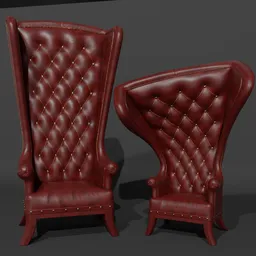 3D Blender model of red, adjustable wing chair with tufted leather design and custom shape control.