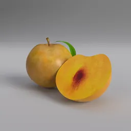 High-resolution 3D plum model with textured skin and leaf, suitable for Blender rendering, isolated on a neutral backdrop.