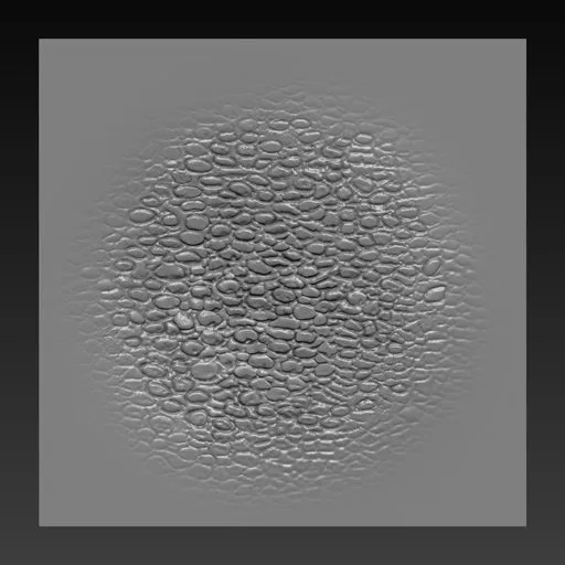 Blender 3D sculpting brush imprint for detailed reptile skin texture.