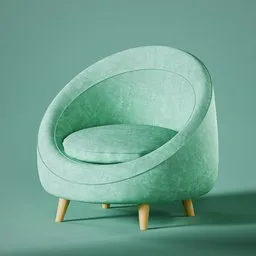 Detailed 3D model of a stylish, modern green armchair with a smooth texture and wooden legs, suitable for Blender rendering.