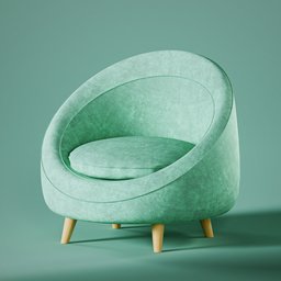 "Green Cozy Armchair - 3D model for Blender 3D. A soft and curvy armchair with a green seat and backrest, tufted softly and supported by wooden legs. Perfect for adding a cozy touch to any living room. Rendered in Redshift."