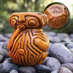 "Handcrafted ceramic Amazon figure on rocks from Ponta de Pedras, Pará - Brazil. Highly-detailed 3D sculpture in Blender 3D, inspired by František Jakub Prokyš and backed on Kickstarter. Runes inscription and copper cup details make it an epic shamanic art piece."