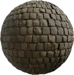 Realistic cobblestone PBR texture for Blender 3D, with moss detailing, by Rob Tuytel, ideal for floor surfaces.