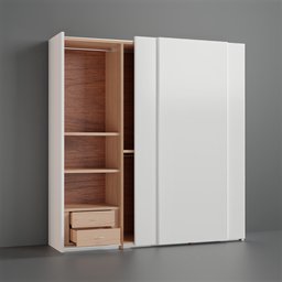 Interactive 3D model of a sleek, modern wardrobe with openable doors and drawers, ideal for Blender projects.