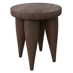 Realistic 3D wooden stool model with high-resolution textures, ideal for Blender interior rendering.