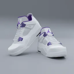 Highly detailed 3D model of sneakers with precise white and metallic purple accents, perfect for Blender 3D projects.