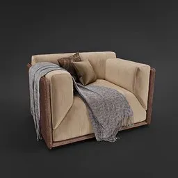 Beige velvet and leather armchair
