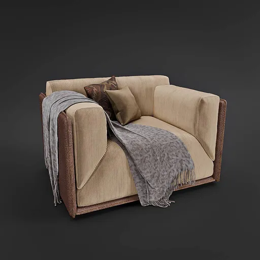 Beige velvet and leather armchair