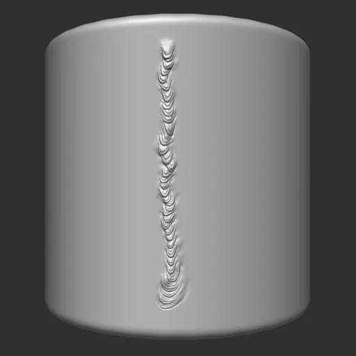 3D sculpting brush effect showing detailed welding texture on a cylindrical model surface for Blender sculpting.