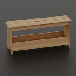 Detailed wooden storage bench 3D model, ready for rendering in Blender, optimized for interior design.