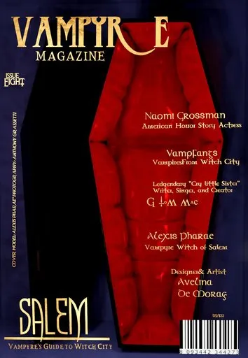 3D-rendered vampiric magazine cover scene with open coffin and red satin for Blender artists.