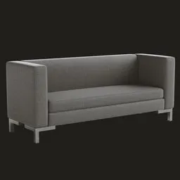 Highly detailed grey angular 3D sofa model with a textured fabric surface and sleek metal legs created in Blender.
