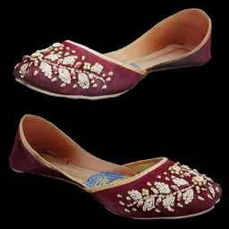 Maroon Embroidered Khussa Shoes
