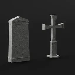 Detailed low-poly 3D tombstone models with realistic textures, ideal for Blender game and animation projects.