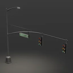 Low Poly Double Traffic Light With Sign