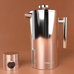 3D rendered stainless steel coffee kettle and sugar bowl, ideal for Blender 3D kitchen appliance design projects.