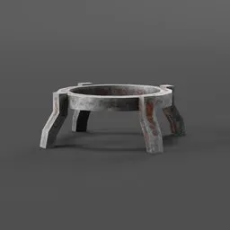 "Concrete and Metal Fire Ring - Perfect for Fireplace and Grill Use in Blender 3D. Circular with Rusty Arms and Braavos Design. 3D Model with Metal Speculars and Chest Guard."
