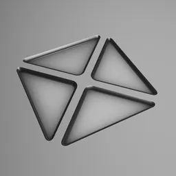 "Gray triangular object with X-cross decal, inspired by sci-fi concepts like Infinity Blade and Eva Unit 01. Created in Blender 3D using Decal Machine. Perfect for Science Miscellaneous 3D models."