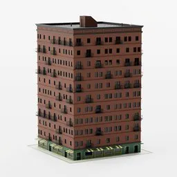 "Procedural building with balconies and brick facade for Blender 3D. Free 3D model for background use. Leave a comment or rating to show your appreciation!"