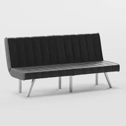 "Add a touch of modernity to your scenes with this black metal-framed sofa, featuring a brutalist appearance and oversized engineering. 3D model available for Blender 3D software users."