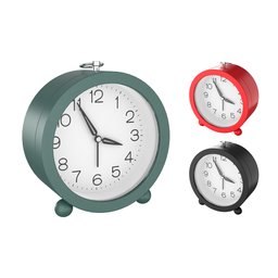 "Bundle of 3 Analogic Clocks in Black, Green and Red, 3D Product Renders for Blender 3D Design. Simple Figures with YCbCr Digital Preset. Perfect for Editorial Illustrations and Product Photographs."