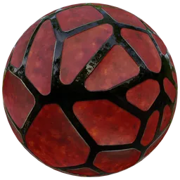 High-resolution PBR Decor Wall Red Dirty material with a concave, silver-network pattern for Blender 3D texturing.