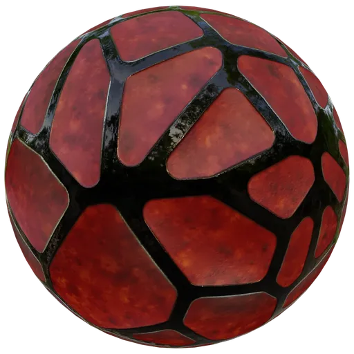 High-resolution PBR Decor Wall Red Dirty material with a concave, silver-network pattern for Blender 3D texturing.
