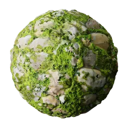 Detailed PBR and Procedural Blender 3D Material of Rock with Moss for realistic stone textures in 3D environments.