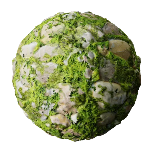 Detailed PBR and Procedural Blender 3D Material of Rock with Moss for realistic stone textures in 3D environments.