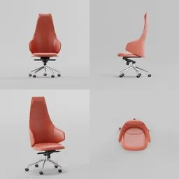 Detailed 3D model of a modern red office chair with high-resolution textures, suitable for Blender rendering.