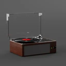 "Realistic wooden vintage turntable 3D model in Blender 3D, inspired by Richard Rockwell and Benjamin Franklin, featuring a record player with a record on it, wooden headphones, and audeze. Perfect for audio enthusiasts and fans of vintage technology."