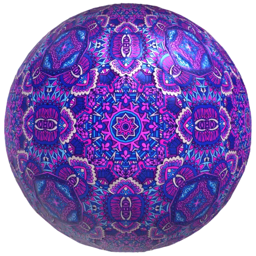 Highly detailed PBR Mandala ceramic decoration material with customizable texture scale, roughness, and displacement for Blender 3D.