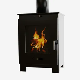 "Fireplace 3D model for Blender 3D - log fueled iron stove with glass door and adjustable chimney, inspired by Augustus John's new objectivity style. Get the award-winning h-512 w-512 n-6 rugged ranger antview image on the store website. Perfect for your 3D fireplace scene!"