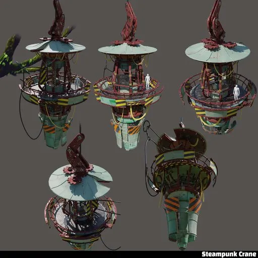 Detailed 3D model showcasing various angles of a vintage-inspired forest lift with intricate designs, perfect for Blender 3D artists.